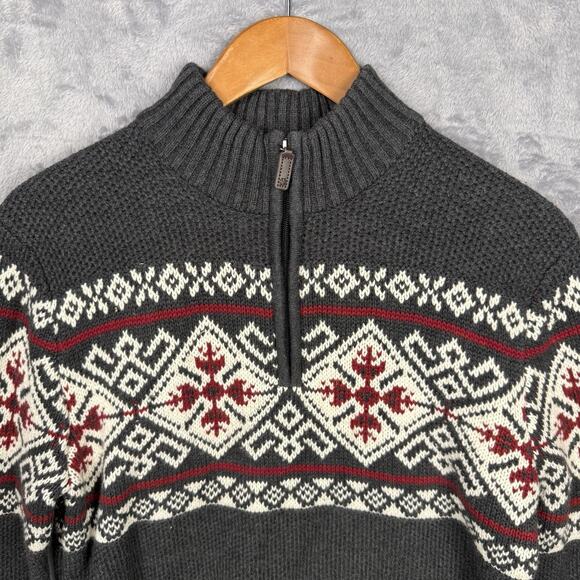 Izod Navy Blue Fair Isle Quarter Zip Long Sleeve Men’s Sweater Medium Preppy - Picture 2 of 6